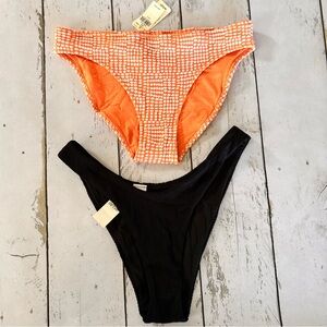 Aerie Sz S Two-Piece Bikini Bottoms - Orange Dot & Black NWT
